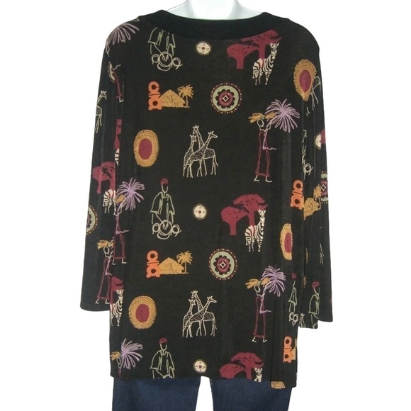 Vintage Top Slinky Brand African Safari Blouse Black USA Made Animal Soft Sz M - Picture 4 of 8